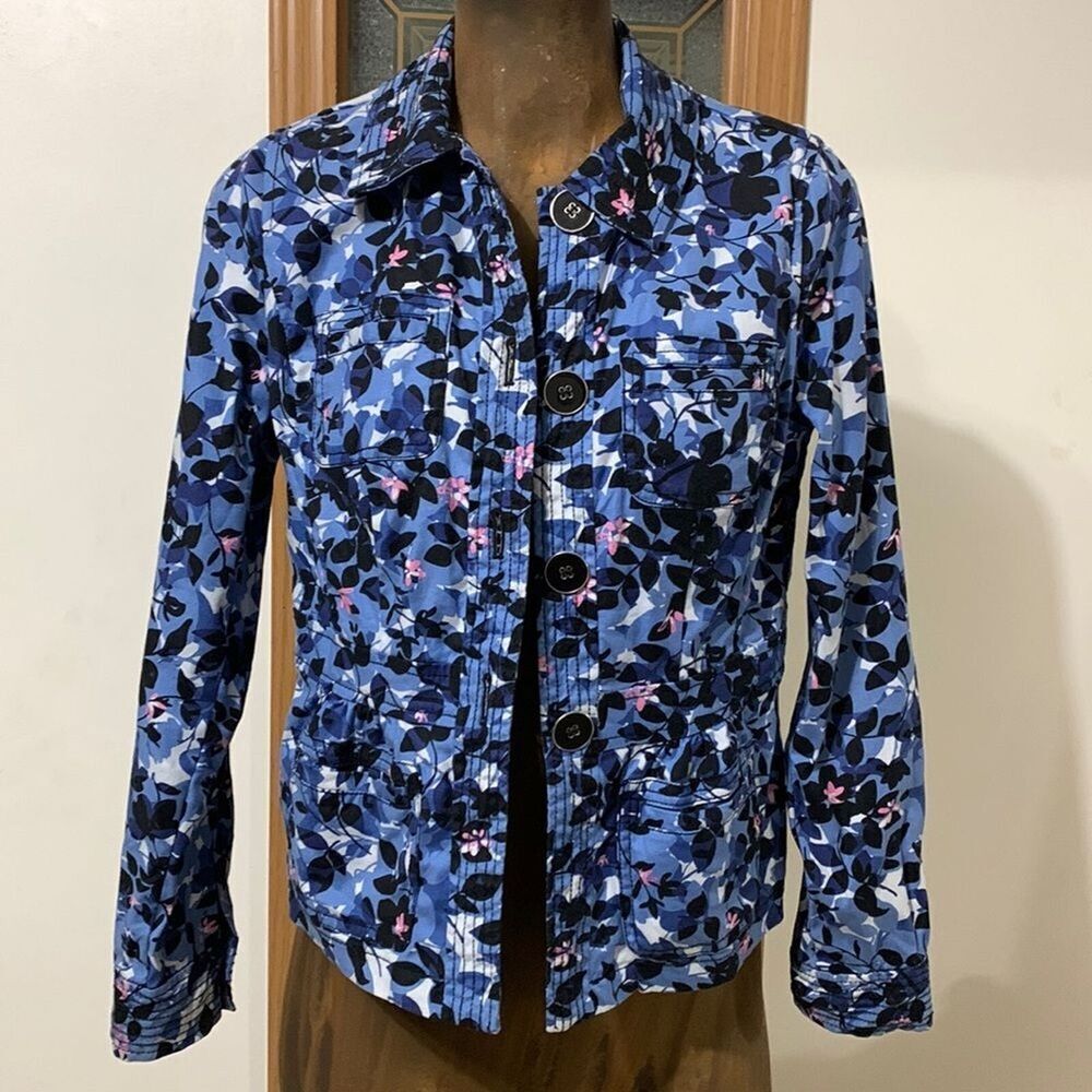Charter Club Floral Jacket Size Petite XS P/P Blue